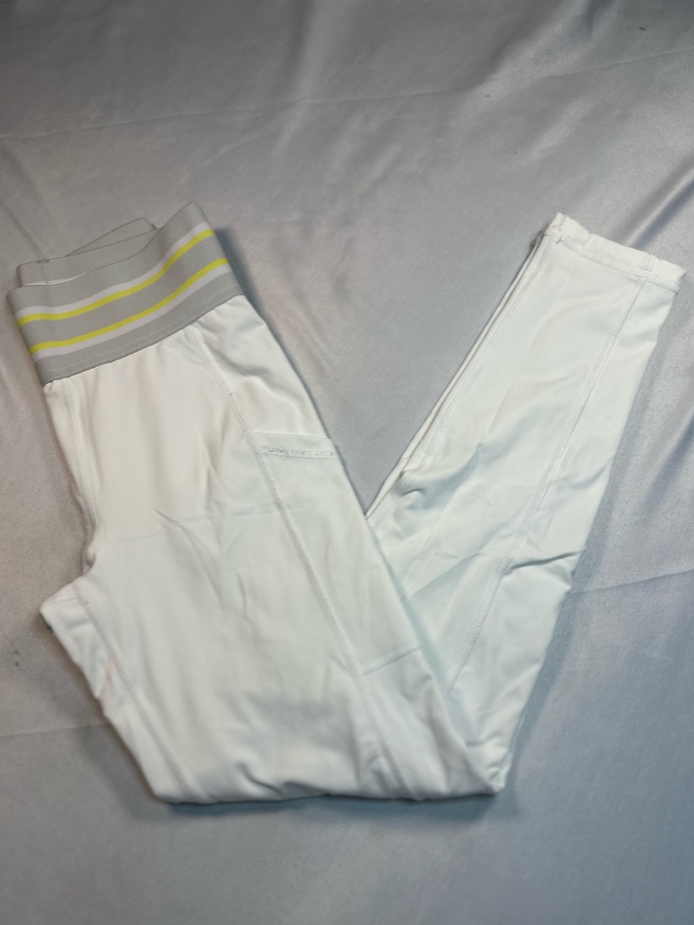 aerie White Leggings with Gray and Yellow Waistband
